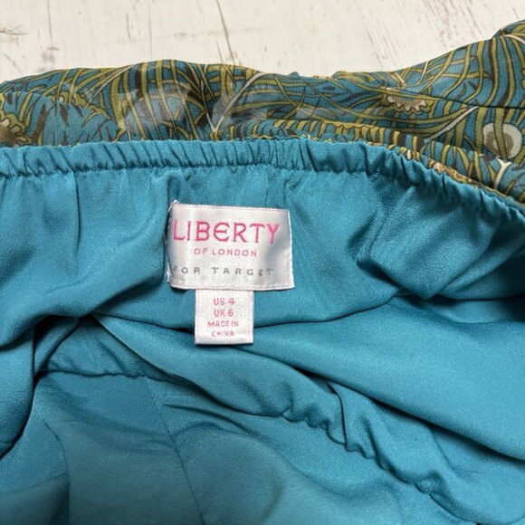 Liberty of London Target Maxi Dress 4 Teal Blue Peacock Print Womens Hi Lo Flowy - Picture 9 of 11